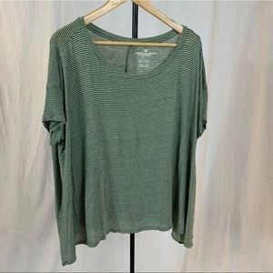 Green & white striped short sleeve shirt